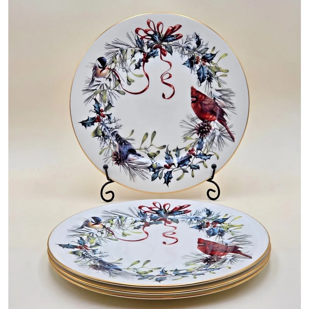 Lenox Winter Greetings Dinner Plate Set of 4 USA Millennium 10.75 Fine Ivory VTG